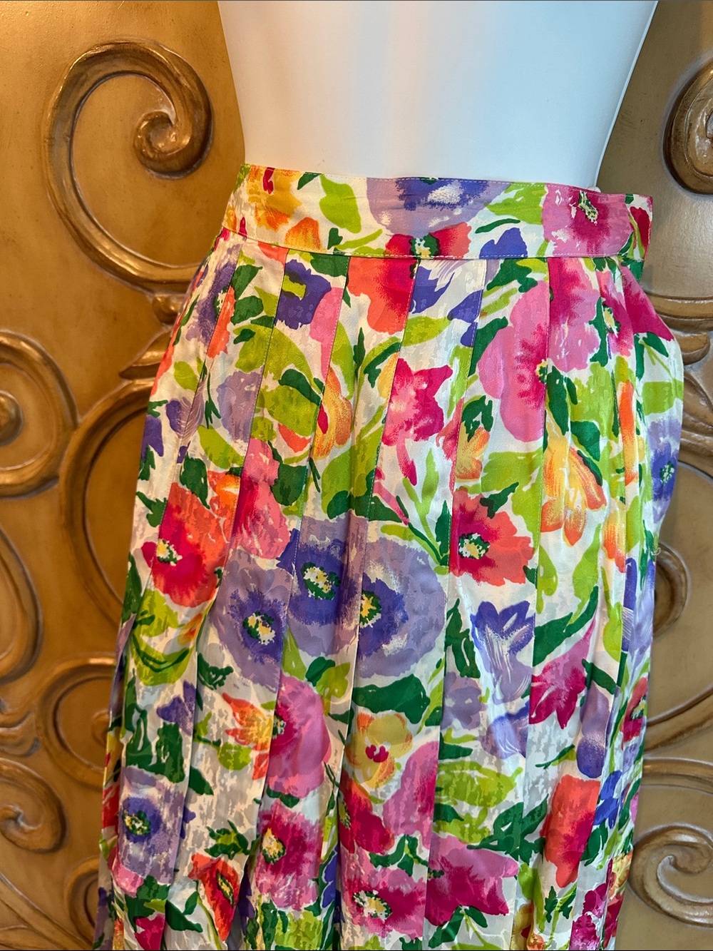 Vintage Della Roufogali Watercolor Floral Puff-Sleeve 2-piece Midi Dress - Picture 6 of 16